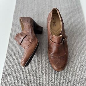 Strictly Comfort Brown Genuine Leather Heeled Booties Heels Size 9.5